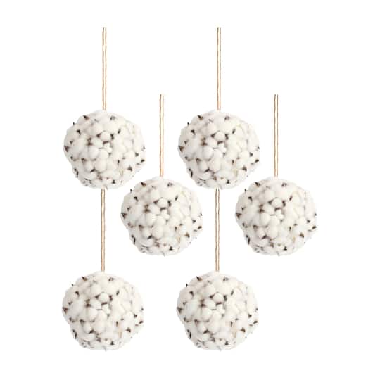 6.5" Cotton Orb with Twine Hanger, 6ct.